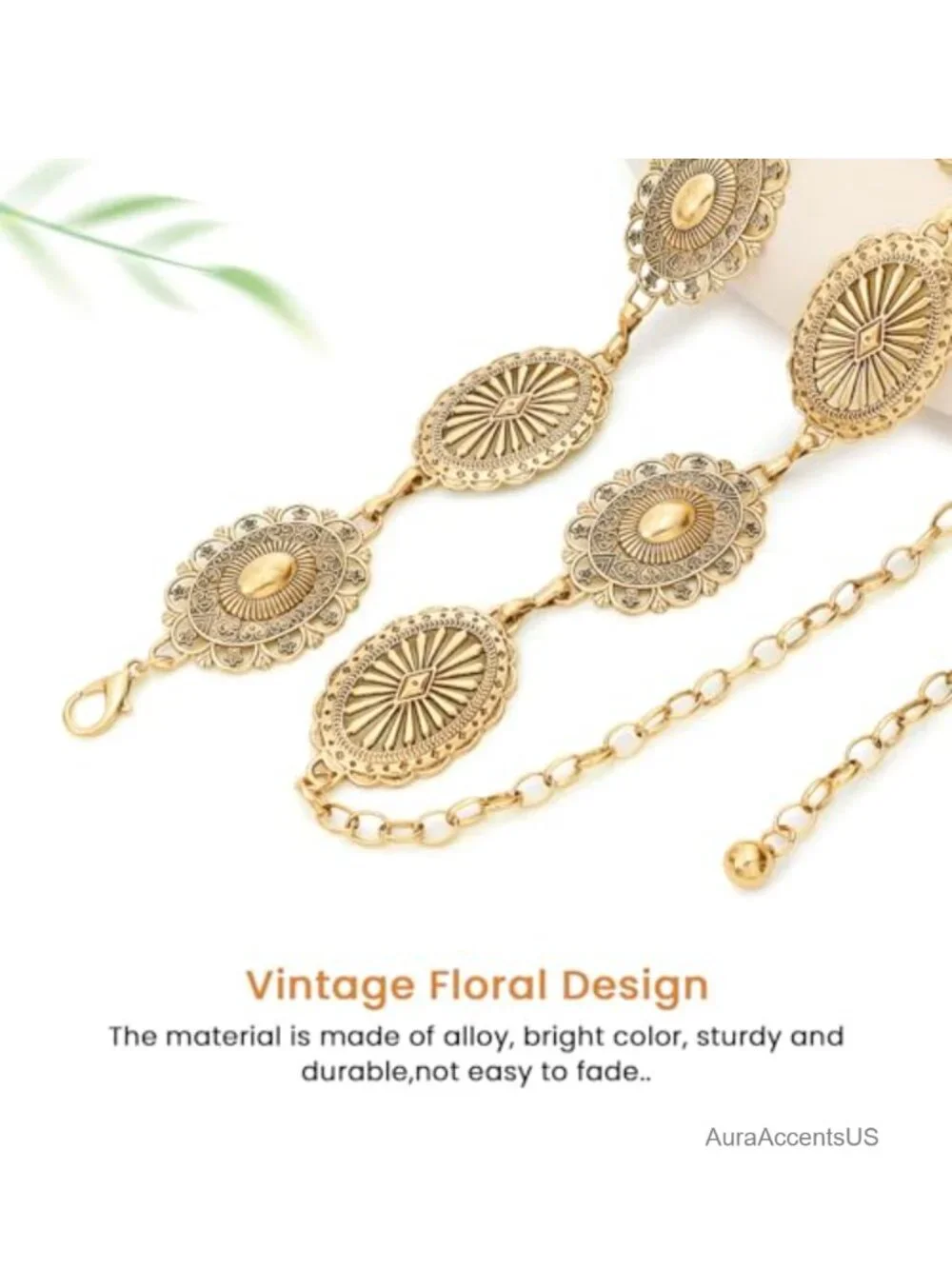 Metal Waist Chain Belt with Lobster Clasp Western Cowgirl Style for Dresses